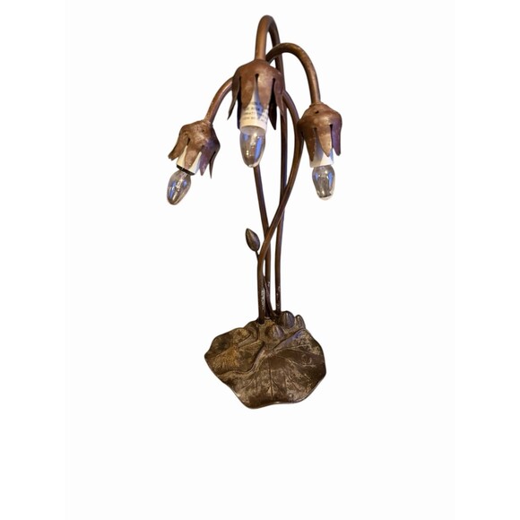 Vintage Tiffany Style Lily Pad Table Lamp, 3 Arm. No Shades.  Tested - Works - Picture 1 of 10